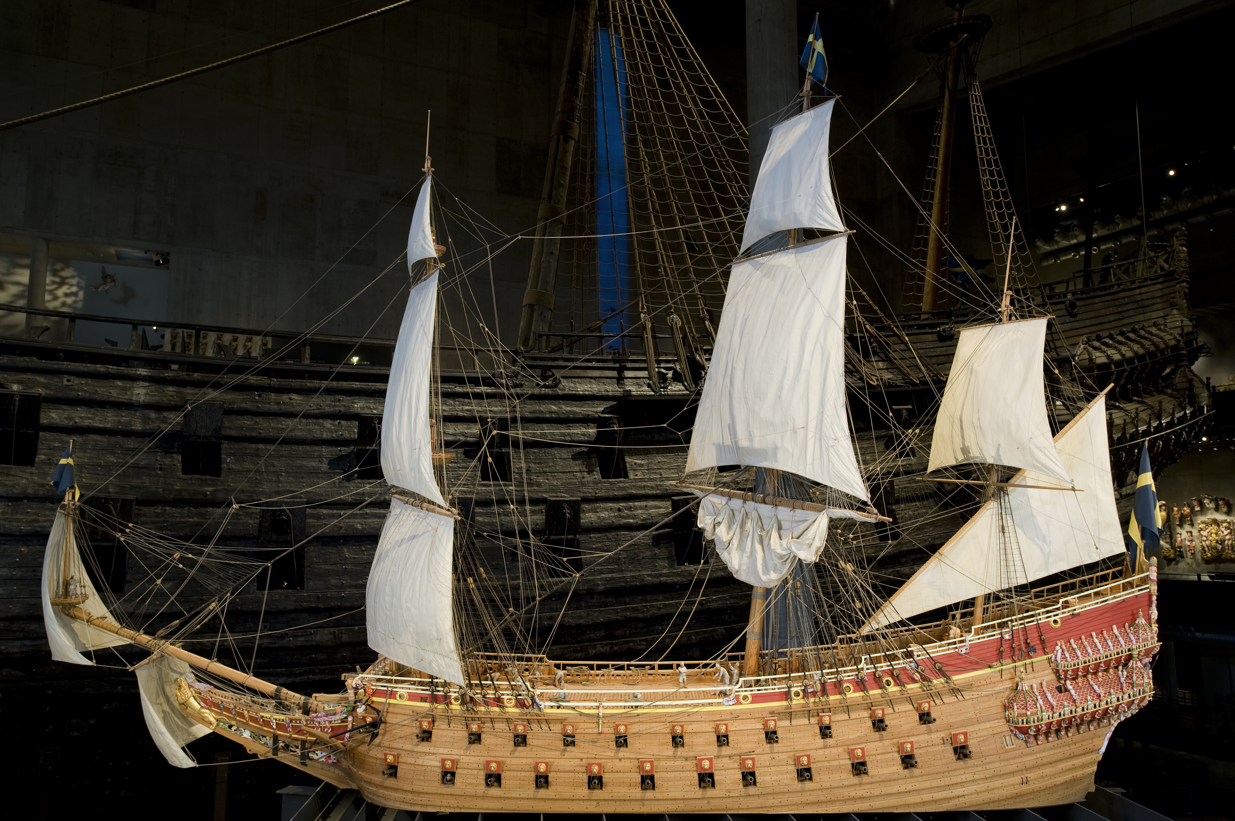 En modell i skala 1:10 av skeppet Vasa